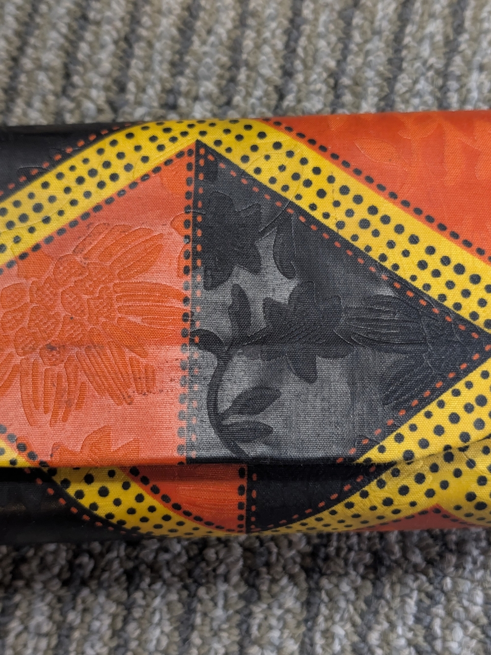 African Ankara Wax Print Clutch Wallet Orange Black Yellow Geometric Accordion P